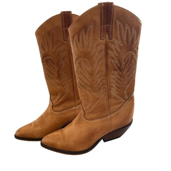 Zodiac Shoes - Zodiac Vintage Womens Boot Size 6 Tan Two Tone Embroidered Cowboy USA